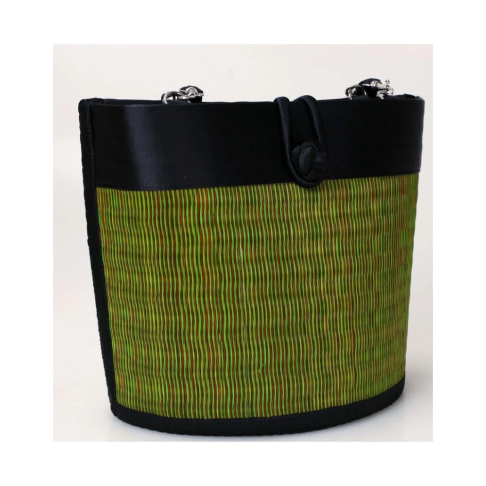 Handmade Medium Sized "Curved Avi" Basket Handbag Green Color from Cambodia NEW
